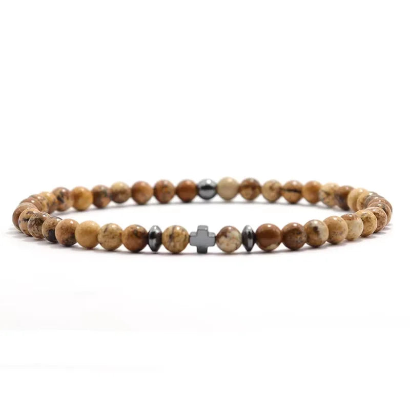 2026 Men Bracelet Small Stone 4mm Braclet Natural Hematite Cross Braslet Rice Bead Brazalete Homme Boyfriend Gift Pulsera Hombre