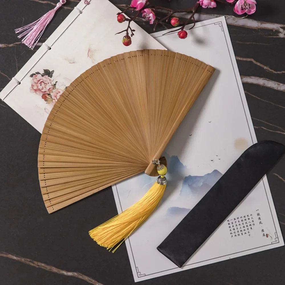 Chinese Style Folding Fan Black Bamboo Portable Fan
