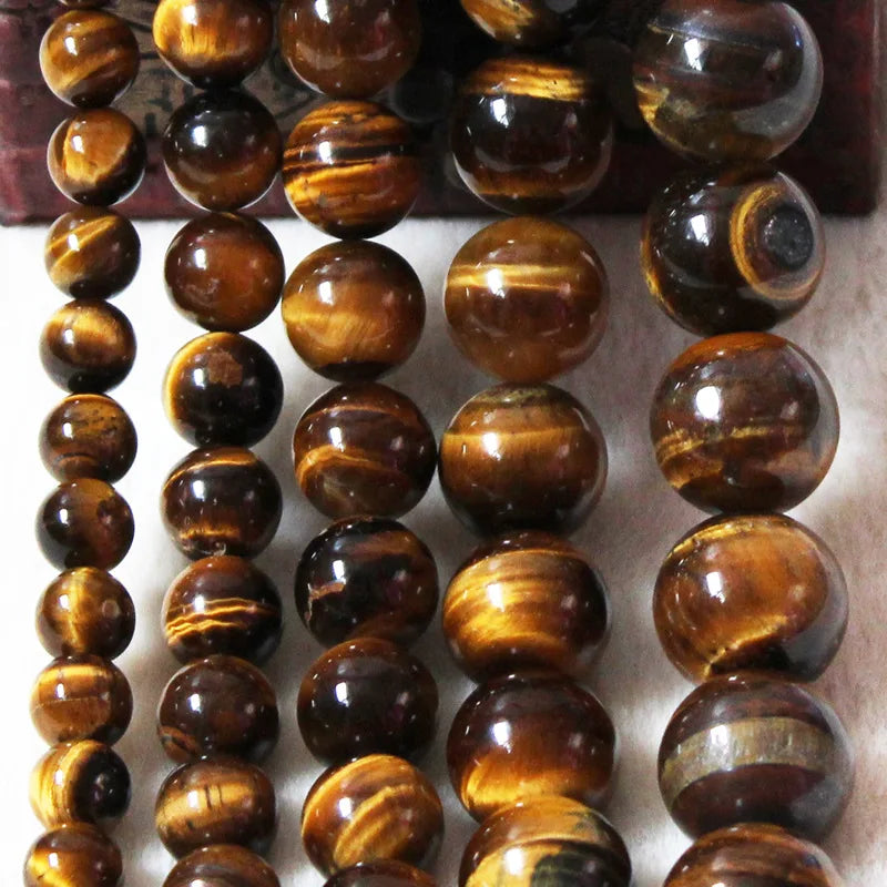 4mm/6mm/8mm/10mm/12mm/14mm Real Natural Tiger eye Stone Beads For Jewelry Making Brown Smooth Beaded Armbandjes Maken Perles