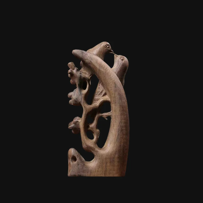 Hand-Carved Premium Agarwood Magpie Bird Statue - 7.9" Traditional Wood Sculpture Figurine for Home Living Room Feng Shui Decor