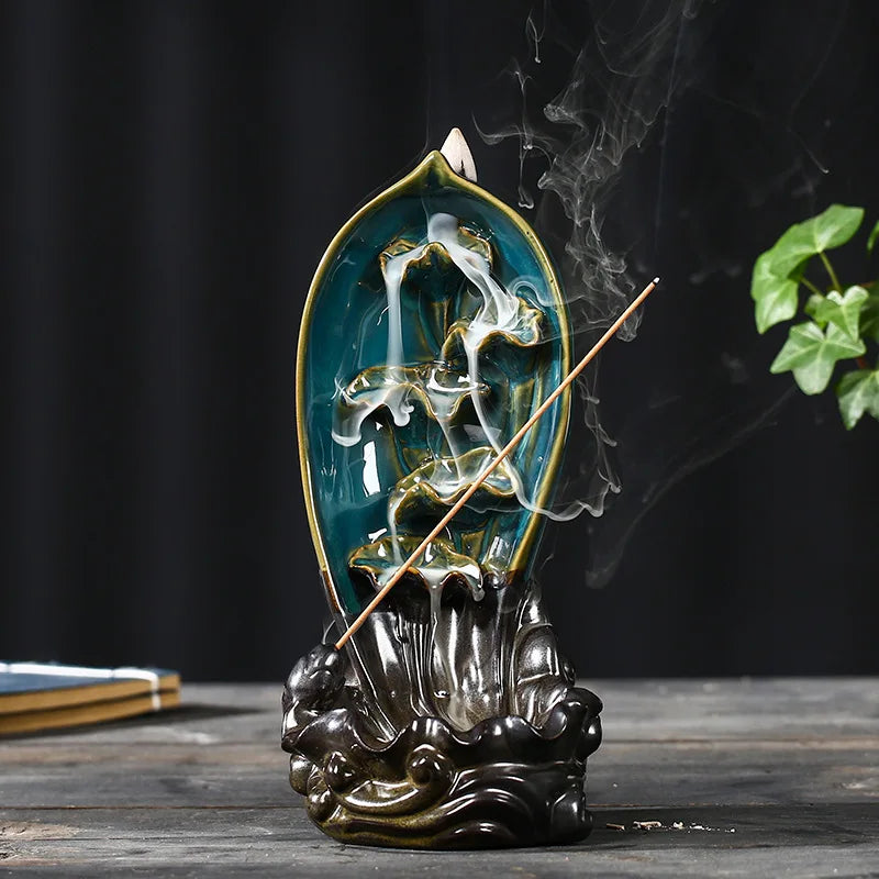 Lotus Lotus Lotus waterfall back incense Furnace handicaft mass Furnace Furnace Yoga ornaments House candles stove incense seat psychotherapy incense table leg suitable for gifts