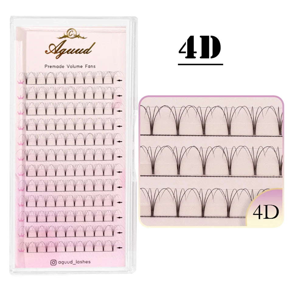 AGUUD Premade Volume Fans Lashes Short/Long Stem 3D/4D/5D/6D Russian Eyelash Extension Fans Premium Faux Mink Lash Tray Cilio