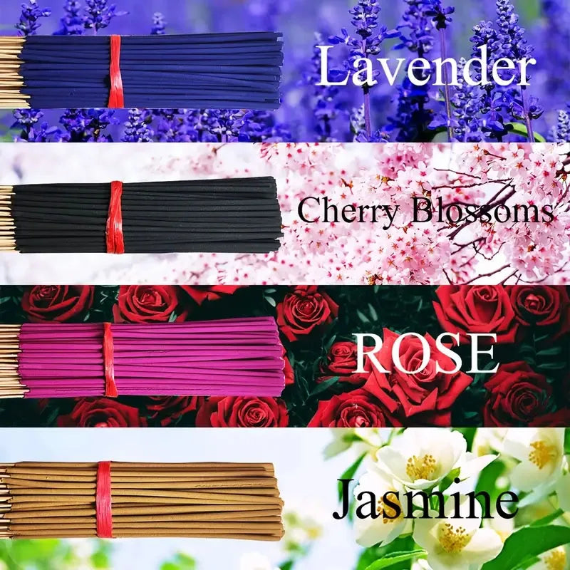 80/200 Natural Incense Sticks - Home Decoration, Tea Rooms and Hotels | Suitable for Meditation and Helps with Sleep | Scents: Lavender, Cherry Blossom, Rose, Jasmine, Ideal Holiday Gift