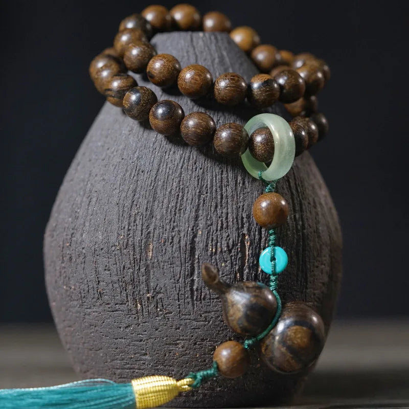 Agarwood 10mm Handheld Carved Gourd Beads Double Layer Creative Buddhist Rosary Bracelet Car Hanger