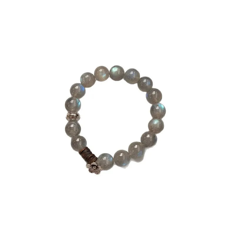 2026 Galaxy Flower Natural Grey Moonstone Crystal Beaded Bracelet Agarwood Chinese Style Zen Design Elegant Fashion Jewelry for