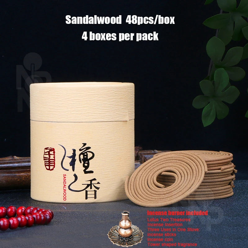 4packs 192pcs Natural Incense Coil, Sandalwood Agarwood Mugwort Fragrance, Incense Holder, Promotes Sleep Pure Air, Bathroom Sto