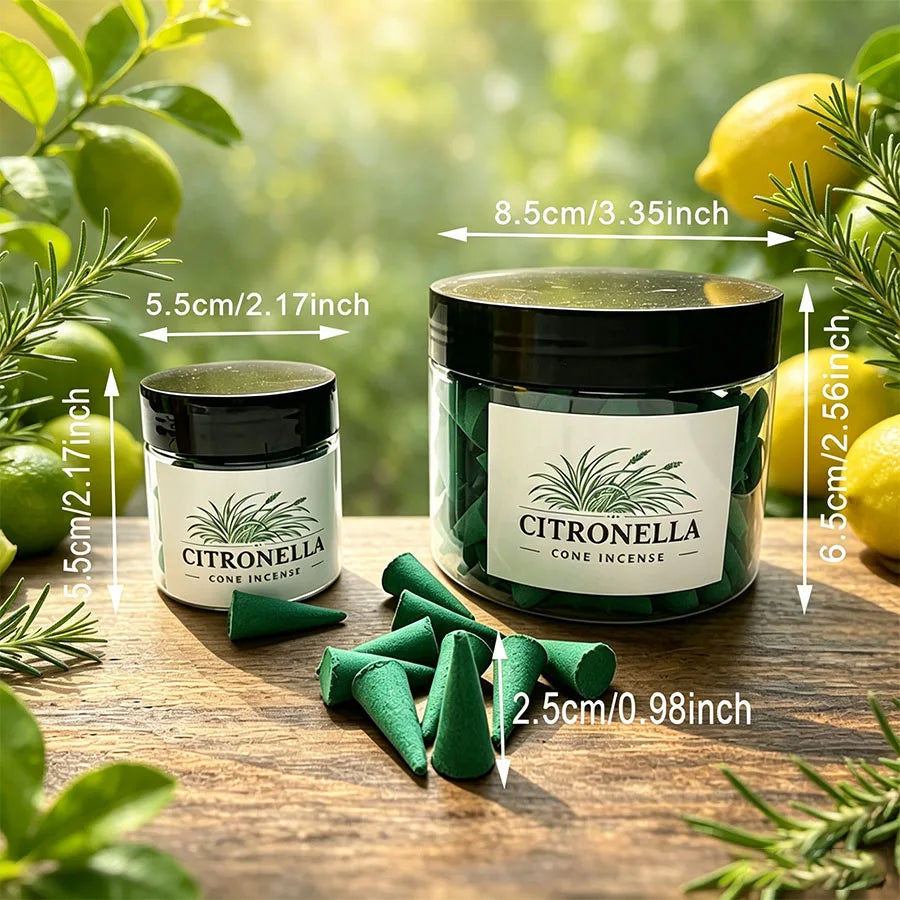 37/143 Pieces of Exquisite Canned Handcrafted Lemongrass Incense Cones, the Scent of Lemongrass Brings a Touch of Freshness to the Stuffy Summer Nights, Suitable for Patios, Outdoor Activities, Home Decoration, and Holiday Gifts