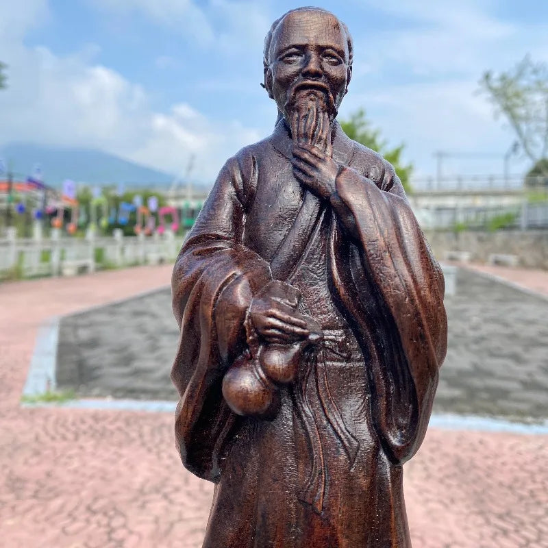 Hand-Carved Agarwood Huatuo Statue 10.6 Feng Shui Figurine