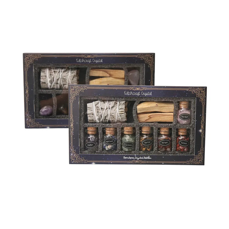 White Sage Palo Santo Smudge Kit Raw Crystal Stone Crystal Bottle Space Cleansing Aroma Gift Set Natural Home Spiritual In