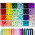 Beading Kit: 500+pcs 8mm Glass & Crystal Beads in 24 Colors - Perfect for DIY Jewelry, Bracelets & Necklaces-Ideal for Beginners