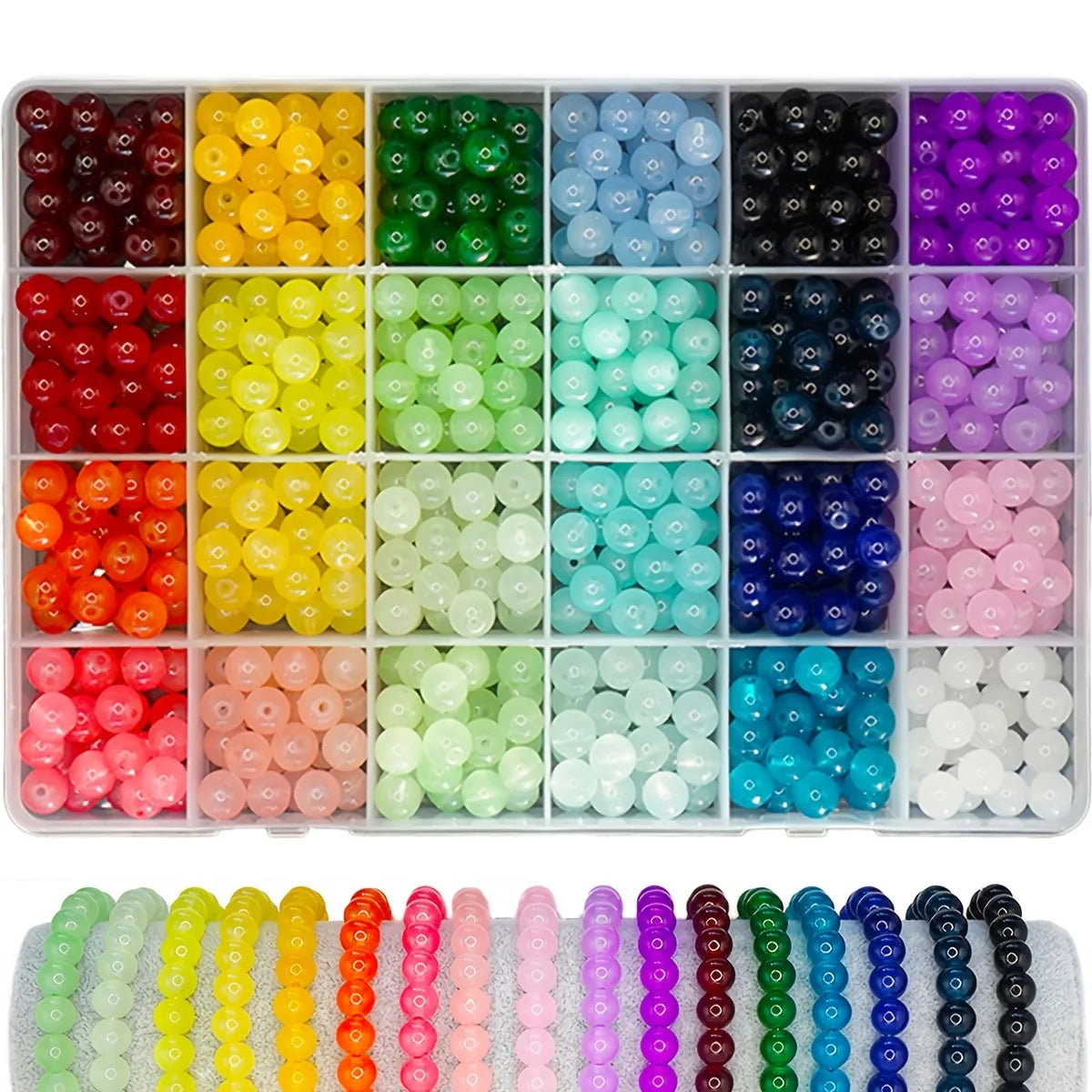Beading Kit: 500+pcs 8mm Glass & Crystal Beads in 24 Colors - Perfect for DIY Jewelry, Bracelets & Necklaces-Ideal for Beginners