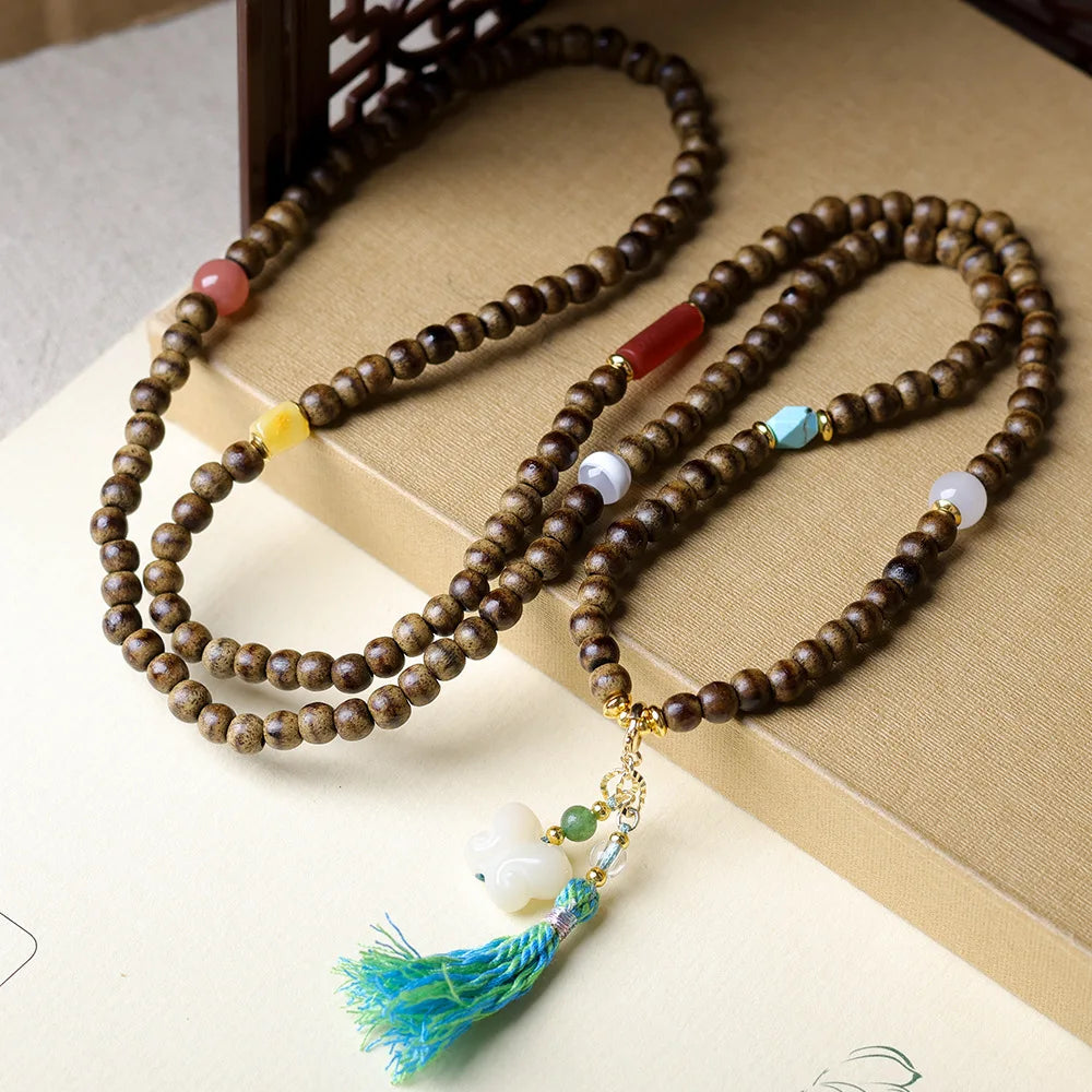 Original Design First Grade Butter Agarwood Multi Wrap Bracelet with Beeswax Agate Bodhi Root Butterfly Charms Gifts