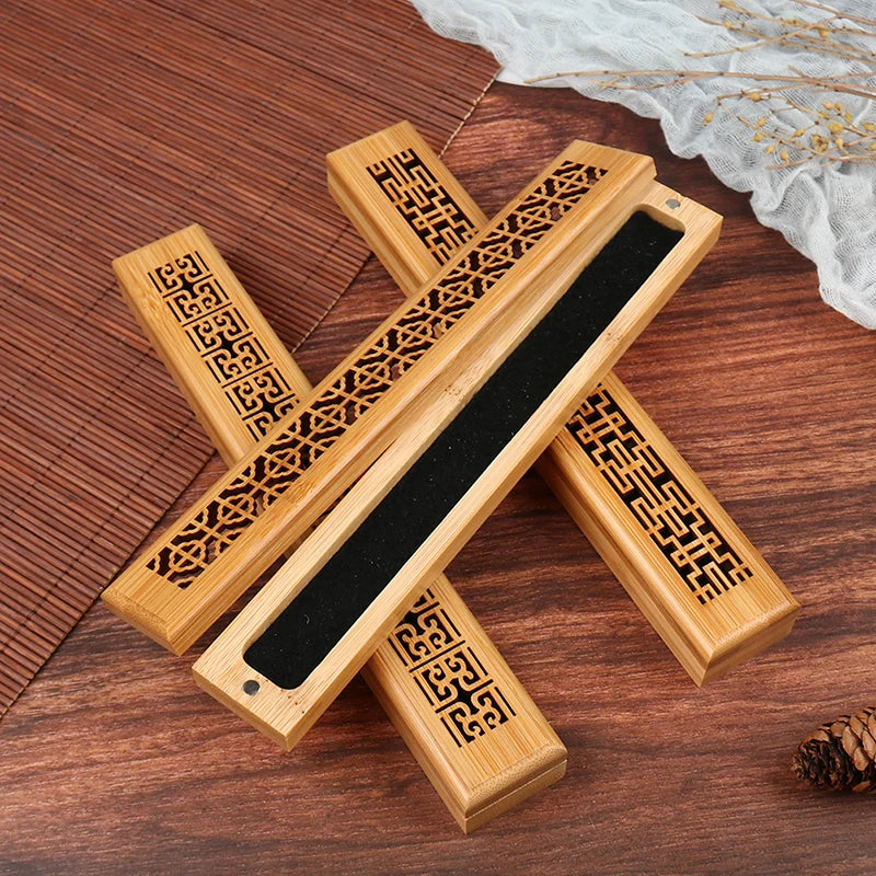 1pc Bamboo Wooden Incense Stick Holder Burning Joss Insence Box Burner Ash Catcher