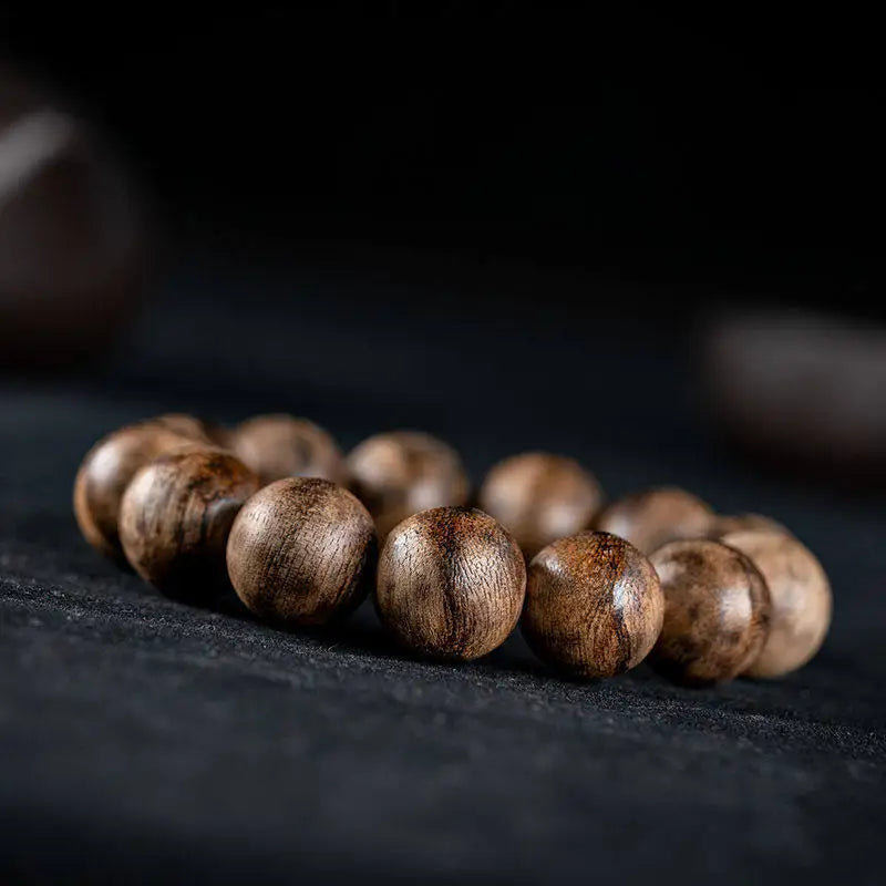 Authentic Old Kalimantan Agarwood Buddhist Beads 16mm Wooden Bracelet for Men Collectible Gifts
