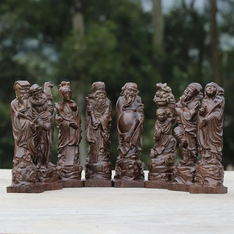 Hand-Carved Agarwood Immortals Statue 18cm Wooden Figurine
