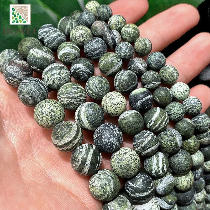 Natural Stone Matte Green Zebra Jaspers Loose Beads for Diy Handmade Bracelet Earrings Jewelry Making 15" Inch 4 6 8 10 12MM