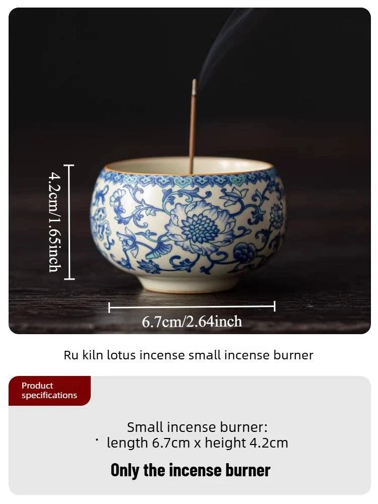 Chinese Style Ru Ware Lotus Incense Holder Desktop Sandalwood Censer Home Indoor Aromatherapy Ornament for Meditation