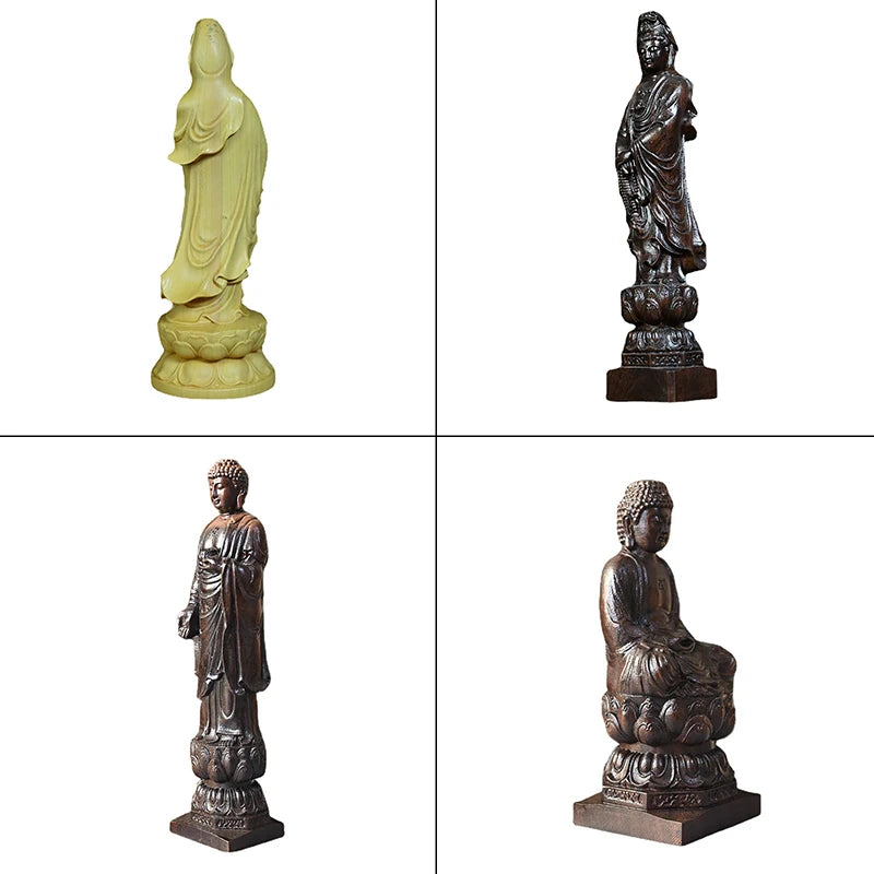 Wood Carving Figurine Of Avalokitesvara Small Buddhist Buddha Statue Aesthetic Temple Worship Crafts Living Room Decor Ornaments