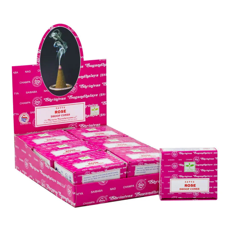 Nag Champa Dhoop SATYA Incense Cones Indian for Aromatic Smoke Fountain Haze Falls Clean Air Fragrance 12PCS