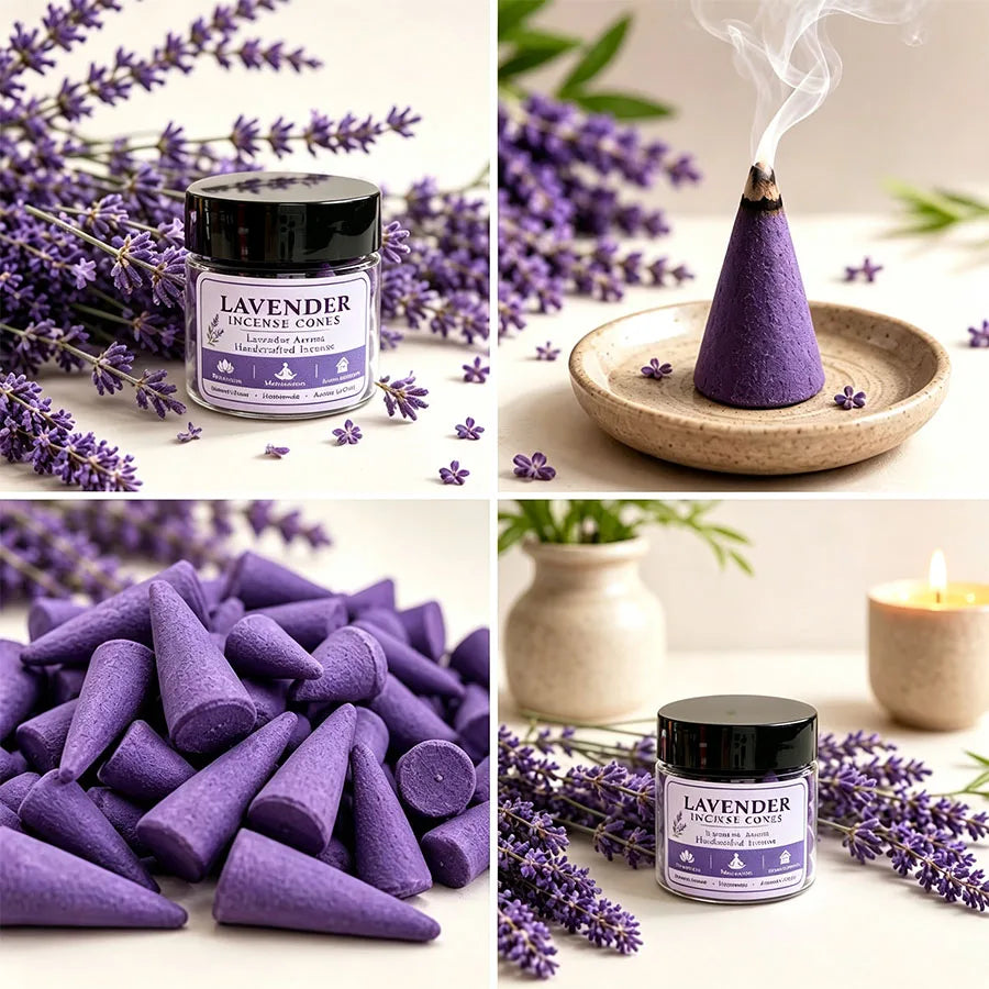 37/143 Pieces of Exquisite Canned Lavender Incense Cones, Naturally Handmade, Long-Lasting Slow-Burning, Mild and Sweet Scent, Freshens the Air, Comfortable Home Fragrance, Yoga Meditation, Indoor and Outdoor Use, Gift.