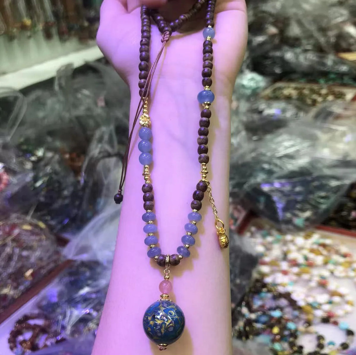 New Chinese Style First Grade Butter Agarwood Necklace with Lacquer Beads Sweater Chain Jewelry Gifts