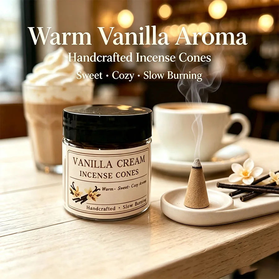 Creamy Vanilla Aromatherapy Cones, Naturally Handmade, Long-Lasting Slow-Burning, Gentle and Sweet Scent, for Relaxation and Sleep, Cozy Home Fragrance, Yoga and Meditation, Indoor and Outdoor Use, Gift.
