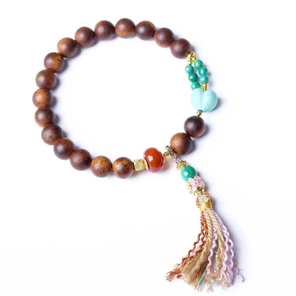 Long Lasting Fragrance Sinking Yellow Agarwood Beaded Bracelet Rhodochrosite Turquoise Peachy Bracelet for Women Gifts