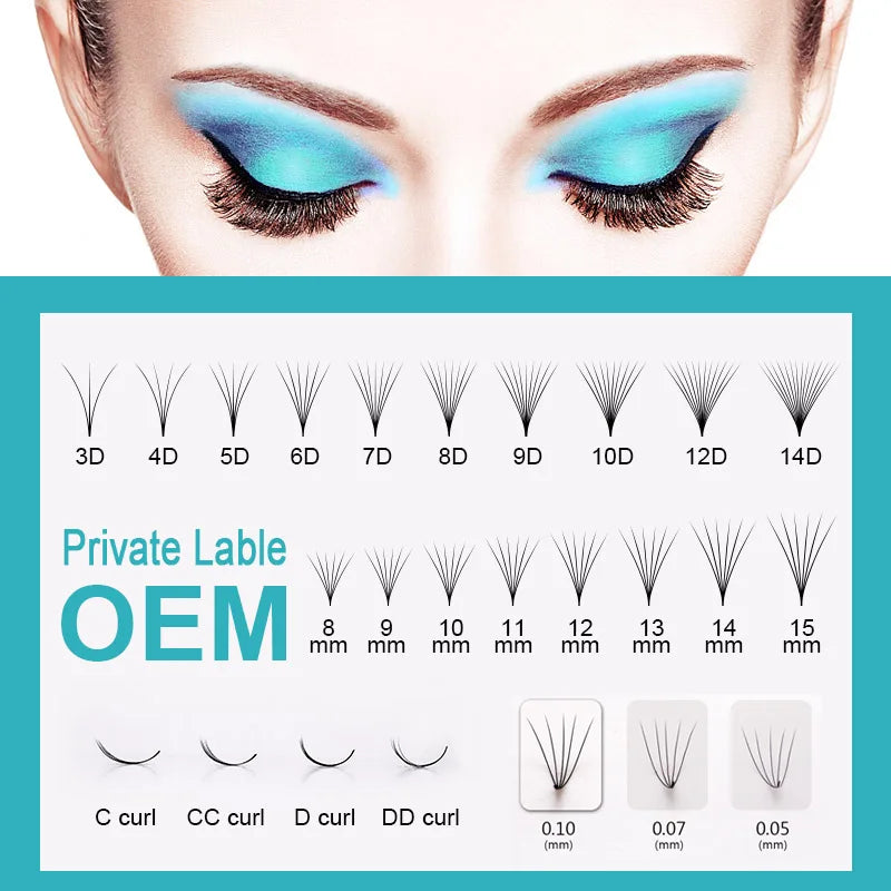 1000 Fans Premade Lash Extensions 0.05-0.07mm Thin Pointy Base