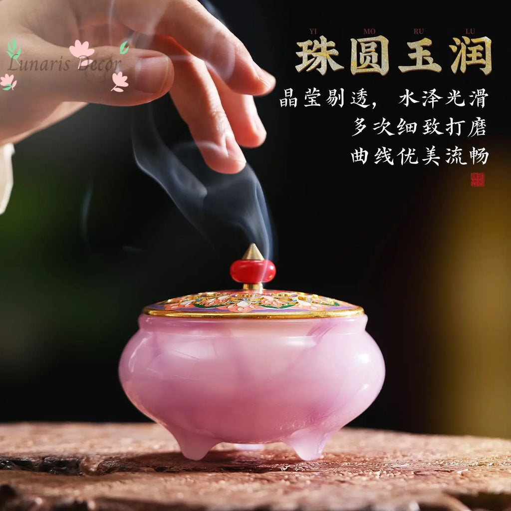 Enamel color incense burner, ink and jade, Chinese Zen incense seal, agarwood incense burner, high-end tea ceremony ornament