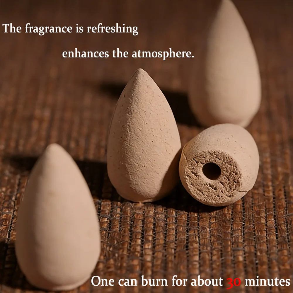 High-Quality Palosanto Flavored Natural Backflow Incense Cones, with Rich Aroma, Burn for a Long Time, Creating an Aesthetic Smoke Effect, Suitable for Purifying the Air, Meditation, Yoga, Reading, Etc.