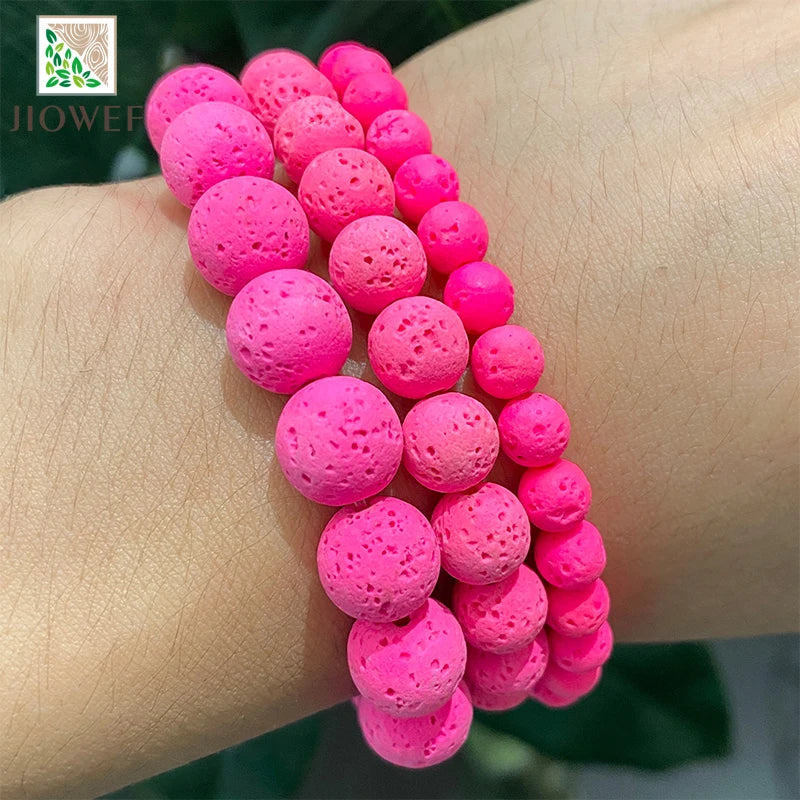 Rose Pink Lava Volcanic Rock Round Beads Natural Stone For Jewelry Making DIY Bracelet Ring Earrings 15'' Strand 4/6/8/10mm