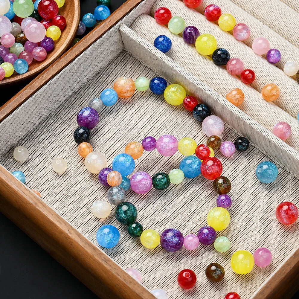 Mixed Color Glitter Resin Round Beads 8/10/12mm Sparkling Solid Loose Beads For DIY Bracelet Necklace Jewelry Making