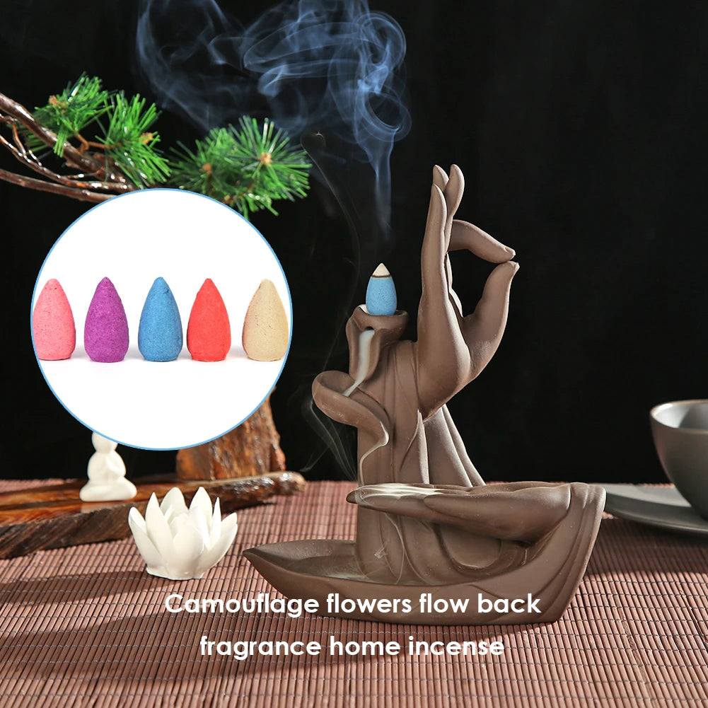 200-50PCS Mixed Incense Cones Waterfall Smoke Backflow Natural Sandalwood Granules Anxiety Relief Fragrance Scents For YogaDiffu
