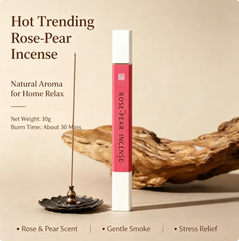Hot Trending XMSJ Rose‑Pear Chamber Incense,10g,Natural Aroma,Burn About 30 Mins for Home Bedroom Meditation Stress Relief.