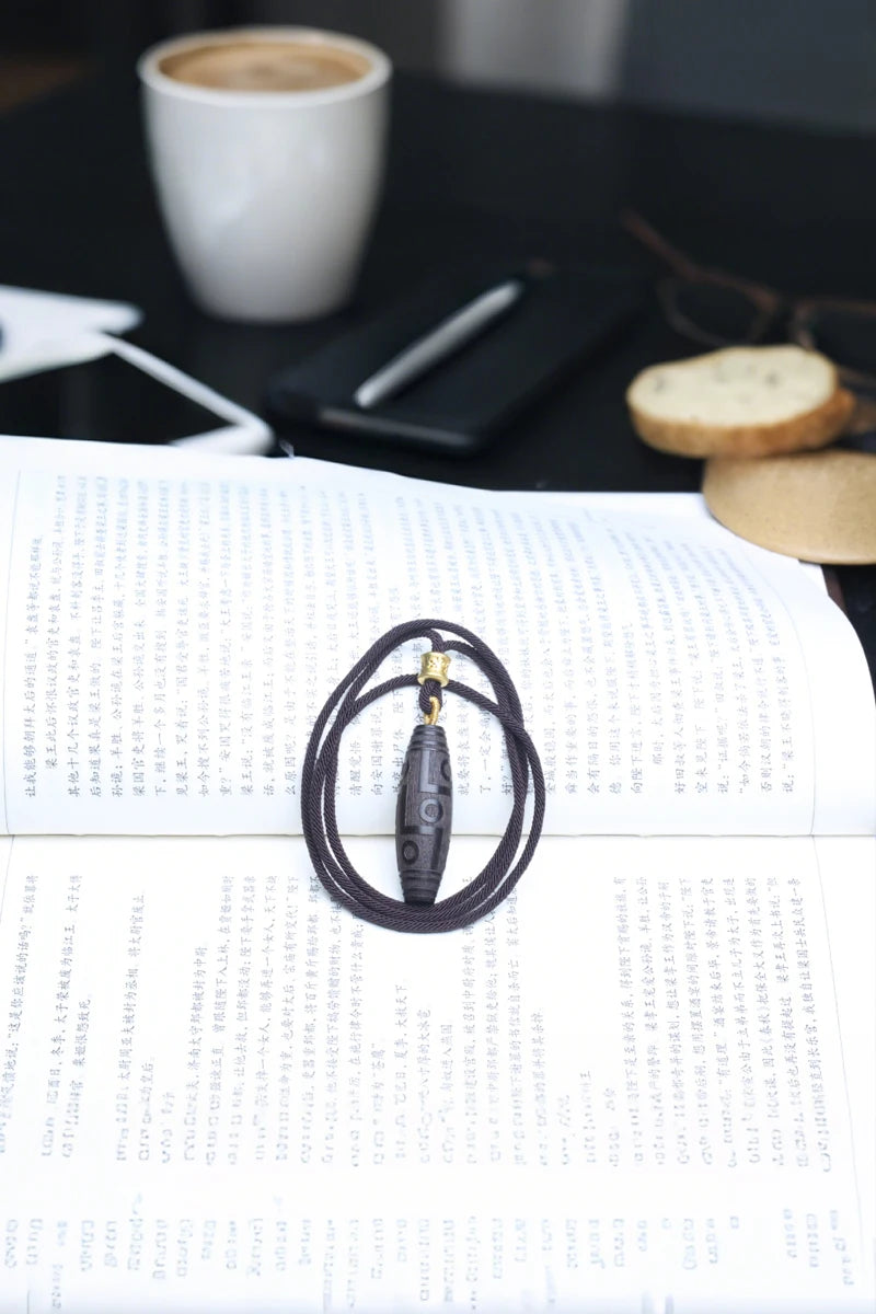 Tibetan-style Nine-Eye Dzi Bead Ebony Bracelet DIY Buddhist Amulet Feng Shui Pendant Lucky Gift Accessory