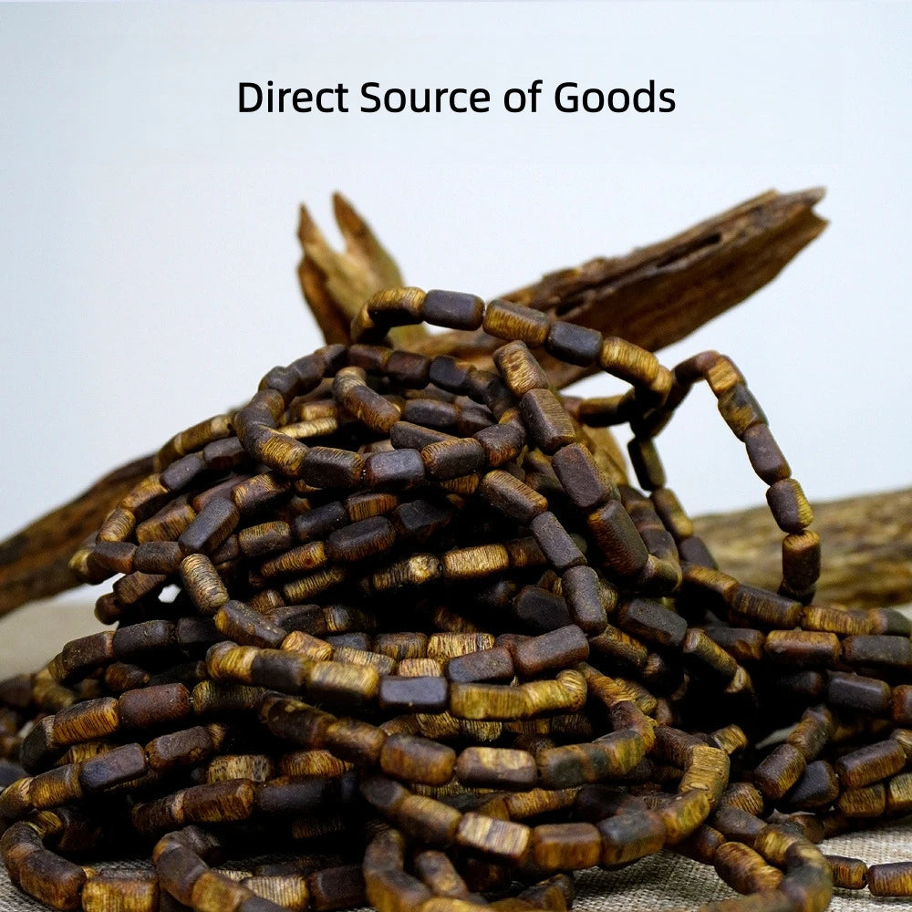 Authentic Kyara Agarwood Bracelet, Free-Form, Scarred Pattern