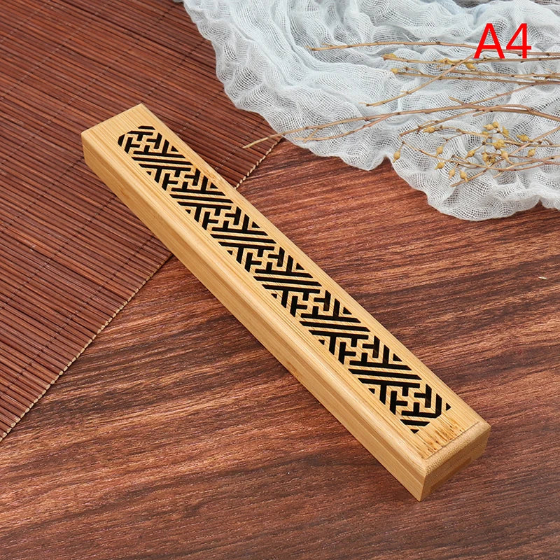 1pc Bamboo Wooden Incense Stick Holder Burning Joss Insence Box Burner Ash Catcher