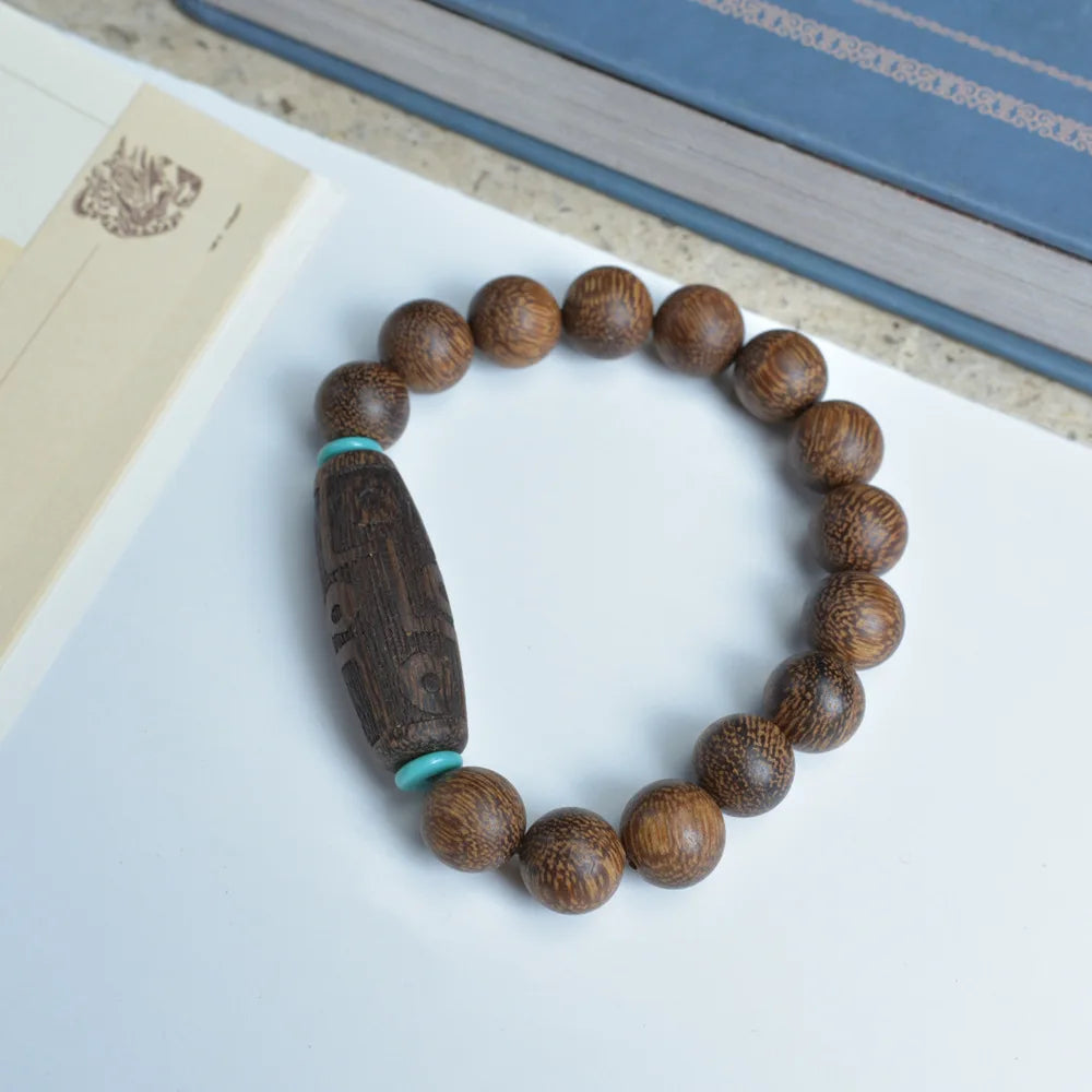 Natural Nha Trang White Ky Nam Agarwood Abacus Bead Bracelet Lucky Pixiu Wenwan Craft Jewelry