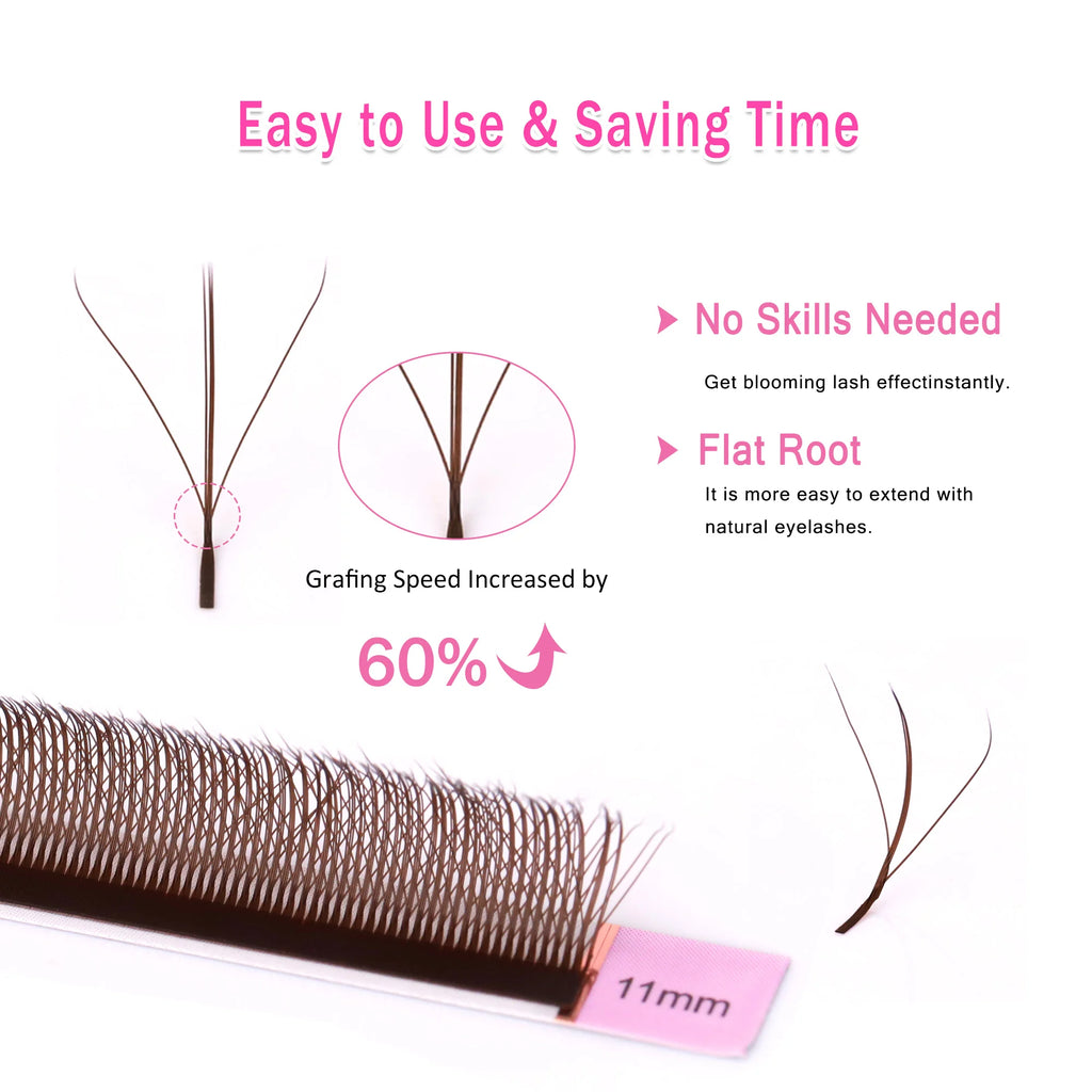 AGUUD L M C D 3D Fairy Lashes Brown W Shaped 2D 3D 4D 5D Clover Lashes Premade Bloom Fans 3D Spike Hand Woven Eyelash Extension