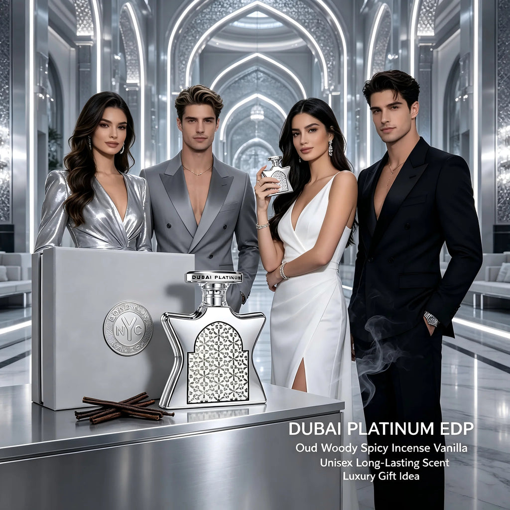 Bond No. 9 Dubai Platinum EDP Unisex Perfume, 3.4 fl oz/100ml, 1 Bottle, Oud Woody Spicy Incense Vanilla Long Lasting Fragrance, Birthday Gift, Fall, Halloween, Thanksgiving, Black Friday, Christmas, New Year Holiday Gift