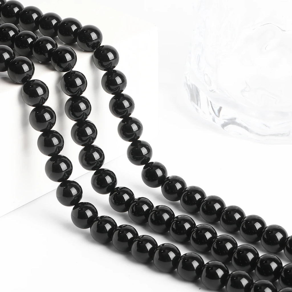5A Natural Black Agate Onyx Stone Beads Round Loose Spacer 4 6 8 10 12mm For Jewelry Making DIY Bracelets Accessory 15'' Strand