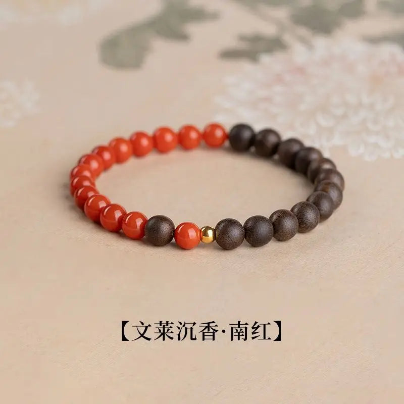 Unisex Chinese Style Single Loop Beaded Bracelet 2026 Natural Agarwood Southern Red Agate Wenwan Bracelet For Daily Wear Gift