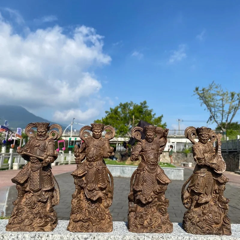 Hand-Carved Agarwood Four Heavenly Kings Statue 7.3x3.1x2 Wooden Sculpture