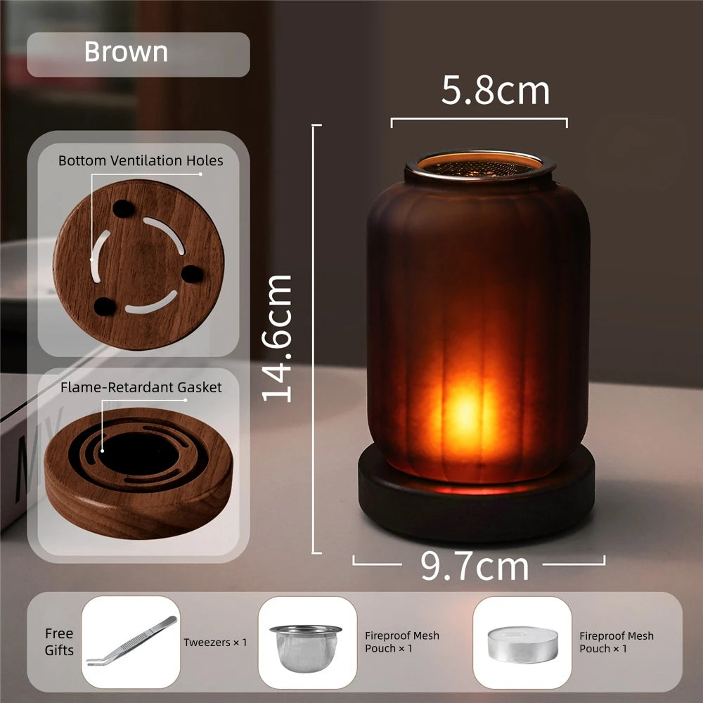 Vintage Glass Incense Lamp with Wooden Base