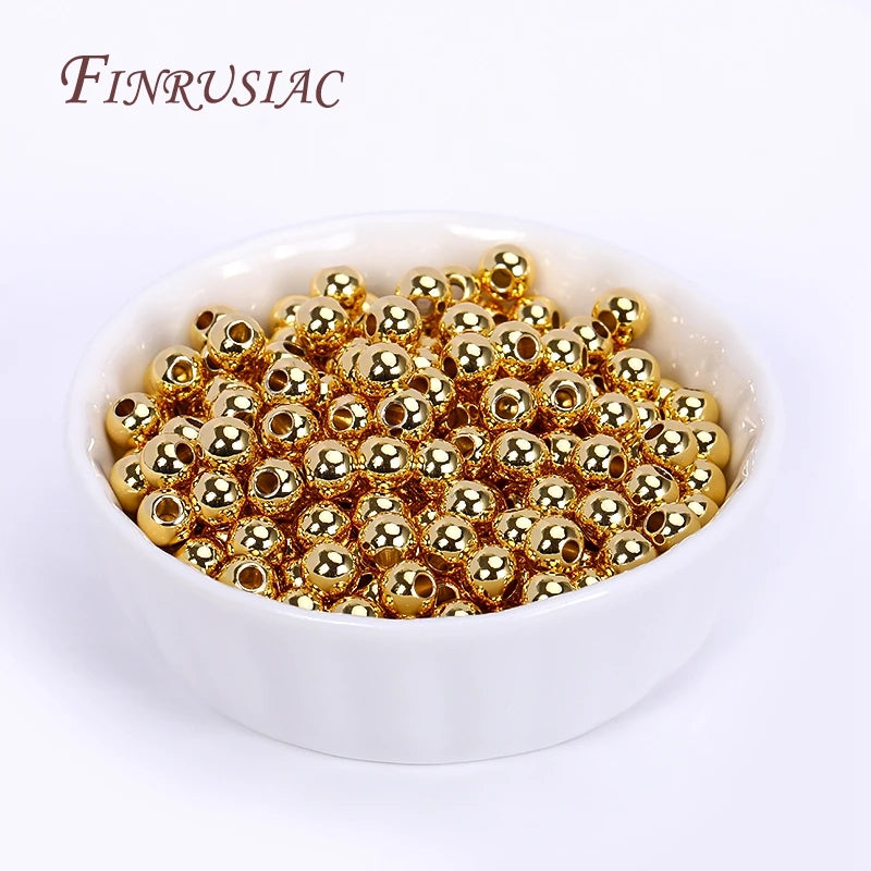 18K Gold Plated Spacer Beads 2-6mm Round DIY Jewelry