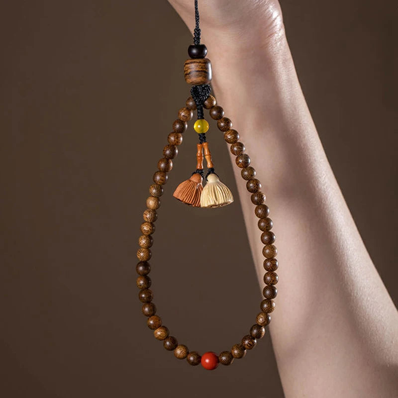 Retro Agarwood Beaded Phone Chain for Women
