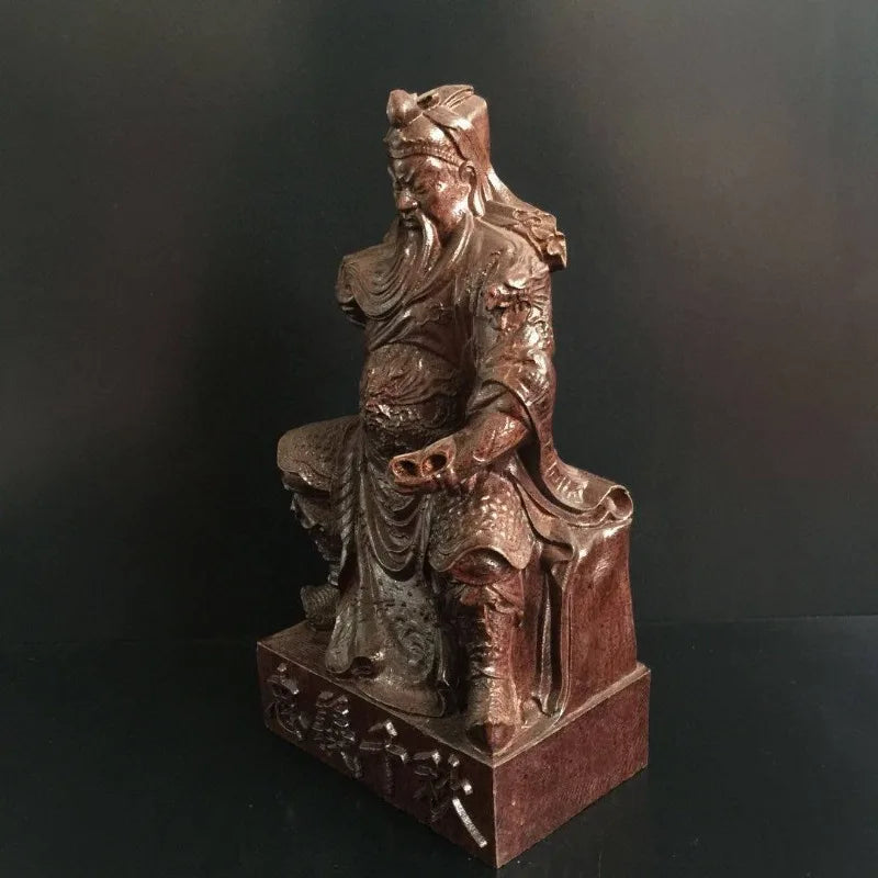 Hand-Carved Agarwood Guan Yu Statue 8.7 Feng Shui Decor