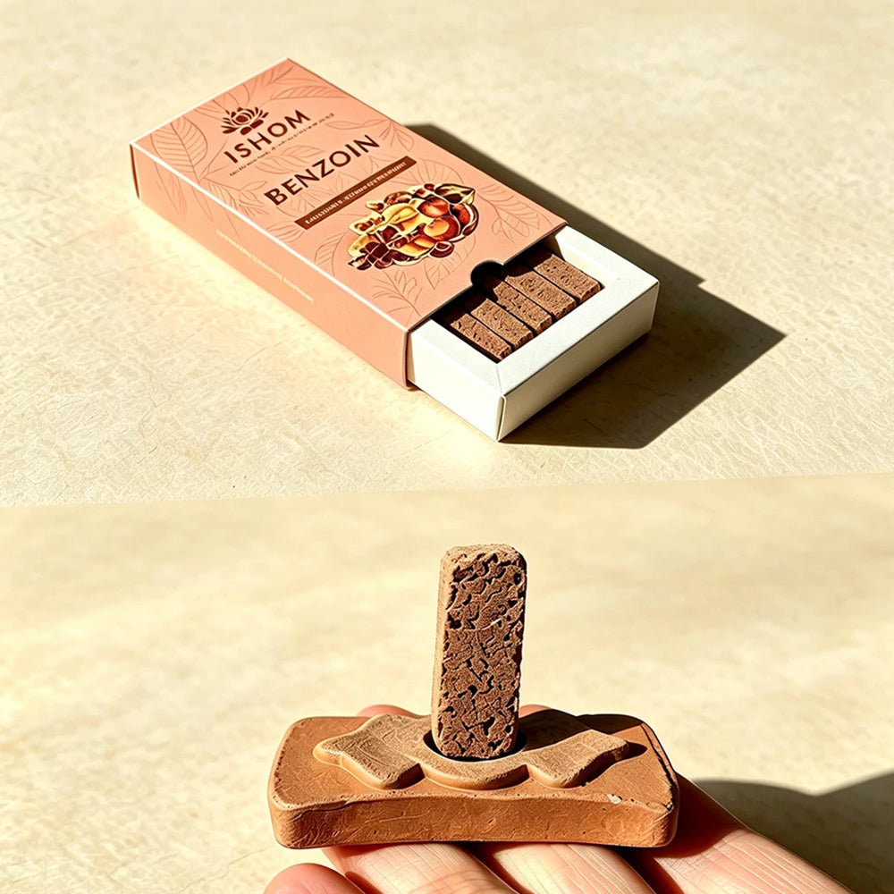 Handmade Indian Incense Bricks, BLACK OUDH & BENZOIN Natural Smudge Bricks with Base, Home Indoor Aroma Space‑Purifying Incense