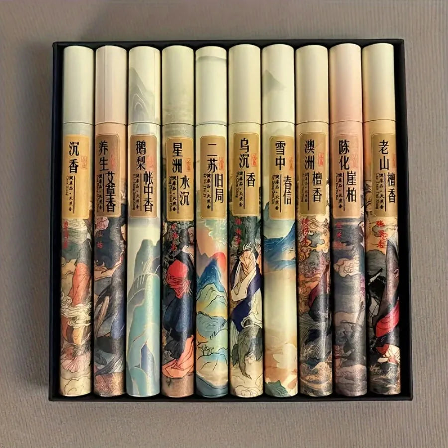 400 Pieces of Ten Tube Five Classics Incense Gift Box with Ink Painting Style, Sandalwood, Agarwood, Etc. Suitable for Home Gift
