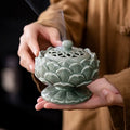 New Chinese High-Footed Lotus Ceramic Plate Incense Burner Household Indoor Agarwood Sandalwood Burner Aromatherapy Burner